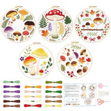 ACRNIGHEET 5PCS Embroidery Kit for Beginners Adults, Mushroom Embroidery Kit, Embroidery Starter Kit with Instructions, Including 5 Stamped Embroidery Cloth Hoops Threads, Crafts Gift Idea