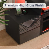 Cozy Castle 73.2 Inch Fireplace TV Stand with Storage,30" Electric Fireplace,LED Entertainment Center Tv Console for 65 70 80"Tv,High Gloss Modern Tv Stand with Charging Station for Living Room,Black Cozy Castle
