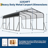 GarveeLife 12x20 FT Metal Carport, Outdoor Car Port Canopy with Reinforced Base and Galvanized Steel Roof, Heavy Duty Garage Car Shelter Shade for SUV, Truck, Boats GarveeLife