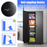 Metal Storage Cabinet with Wheels, 73"H Garage Storage Cabinet with 4 Adjustable Shelves and Locking Doors, Industrial Storage Cabinet for Garage Home Office Utility Room (Black)-Required Assembly Reemoon