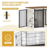 Hzuaneri 27.2" Dog Crate Furniture with Barn Door, Heavy Duty Dog Kennel Indoor with 2 Doors, Wooden Pet Cage End Table for Small Medium Dogs up to 22 lb, Anti-Chew Anti-Escape, White Brown DFC84314B Hzuaneri