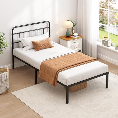 Ziguxiao Twin Bed Frame with Classic Headboard,Strong Metal Slats Support,Under Bed Storage Space,No Box Spring Needed,Easy to Assemble,Black Ziguxiao