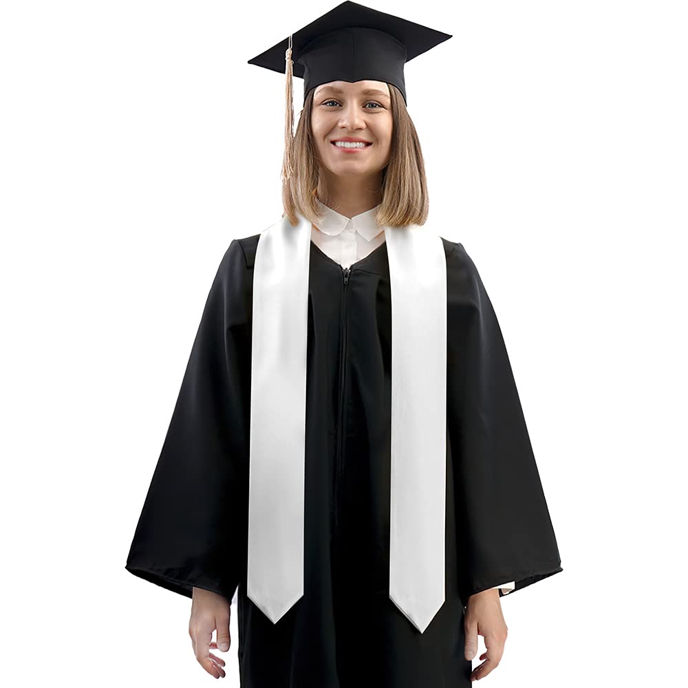 Plain Graduation Stole, Graduation Stole Class of 2025, White Graduation Sash, Classic End With Trim Unisex Adult 70" Graduation Stole for Academic Commencements