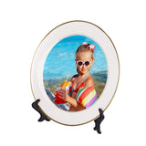 MR.R Set of 2 Sublimation Blanks White Ceramic Gold Rim Plate with Stand,Porcelain Plates, 10 inch Round Dessert or Salad Plate, Lead-Free, Safe in Microwave, Oven, and Freezer MR.R