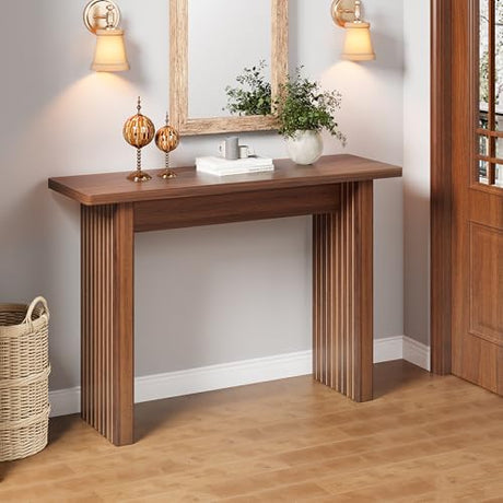 RUSTYER Fluted Entryway Console Table, Wooden Rectangular Sofa Table for Entrance, Narrow Wood Entryway Small Long Entry Table for Hallway, Living Room (Walnut) RUSTYER
