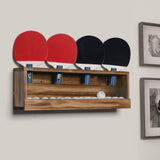 Ping Pong Paddle Storage Rack Table Tennis Racket Display Wall Mounted Holder for 4 Paddles and Balls Storage in Bar Room, Game Room, Office Break Room, Garage, Bedroom, Home, Rustic Burnt Sunix