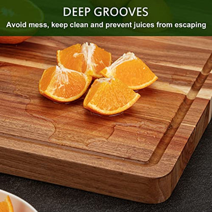 Extra Large Acacia Wood Cutting Board, 24x18 Inch Large Butcher Block Chopping Board with Handle and Juice Groove, Carving Board for Turkey, Meat, - WoodArtSupply