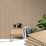 E-HAO 4-Piece Wood Slat Acoustic Panels for Stylish Decor and Noise Reduction, 3D Textured Panel for Ceiling and Wall - White Oak (47.2 L x 23.6 W E-HAO