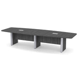 Thaweesuk Shop New 12 FT Gray Modern Boat Shaped Conference Table Wood Room Hide Wires Inside Elliptical Metal Legs Desk Grommets Racetrack 2 Power Modules Black Boardroom Business Furniture Office WoodArtSupply