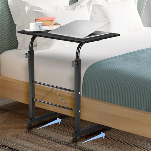 Karl home Side Table Mobile Standing Desk Adjustable Height Portable Laptop Table, TV Tray Computer Workstation Sofa Bed Teble for Home Office, Desktop 23.62" L x 15.75" W, Black Karl home