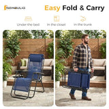 NEWBULIG Zero Gravity Chair Set of 2, Lounge Chair Folding Portable Adjustable Camping Reclining Chairs with Adjustable Pollow, Mesh Back, Cup Holder Trays Lawn Patio Chair for Pool Beach - Blue