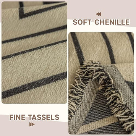VClife Soft Chenille Couch Cover Modern Geometric Herringbone Jacquard Sofa Slipcover Black Beige Cream Arrow L Shape Futon Sofa Cover Furniture Protector with Lace, Fade Resistant, Easy Care VClife