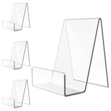 Suneerplay 4 Pack Acrylic Book Stand, Book Holder for Display, Clear Easel Stand for Display, Display Holder for Postcard, CD, Frame, Picture, Magazine, Plate, Phone, Sticker Suneerplay