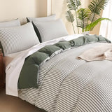 BUPIRD Green King Comforter Set Striped 100% Soft Washed Microfiber Jacquard 3 Pieces Striped Bedding Sets Green White Comforter for All Seasons and 2 Pillowcases Comfort Breathable BUPIRD