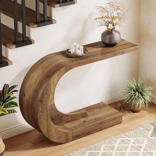 Tribesigns 43.3" Mid-Century Modern Console Table for Entryway, Wood C-Shaped Hallway Entry Accent Table for Living Room, Entrance, Foyer, Easy Assembly, Brown Tribesigns