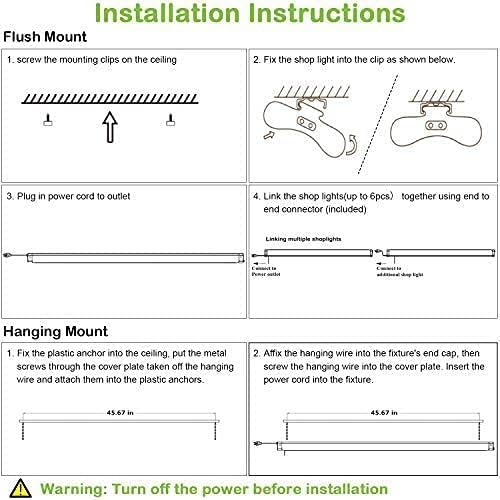 6 Pack 4FT Linkable LED Shop Light, Utility Shop Light Fixture, 4400lm, 42W [250W Equivalent], 5000K Daylight Shop Lights for Garage, Hanging or Surface Mount, with Power Cord, ETL,White hykolity