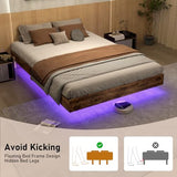 Floating Bed Frame King with LED Lights, Metal Platform King size Floating Bed Frame with Under Bed Storage, Heavy Duty Steel Slats Support, No Box Spring Needed, Noise Free, Easy Assembly, Brown RVONOW
