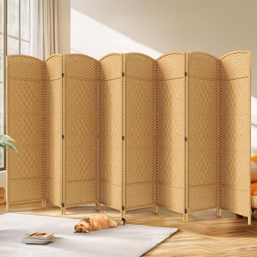 JOSTYLE Room Divider 6ft. Tall Extra Wide Privacy Screen, Folding Privacy Screens with Diamond Double-Weave Room dividers and Freestanding Room Dividers Privacy Screens(Yellow, 8-Panel) JOSTYLE