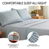 Twin Sheets Set, Grey Striped Bed Sheets Set 3PC - Soft Cooling 1800 Thread Count Printed Sheet, 8 - 17" Deep Pocket Breathes Better, Hypoallergenic Wrinkle Machine Washable Patterned Single Bedding KACEMOO