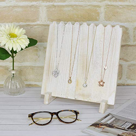 MOOCA Wooden Plank Necklace Holder Organizer For 8 Necklaces, Necklace Stand, Jewelry Display for Vendors, Necklace Display Stand, Jewelry Display for Selling, Washed White Color MOOCA