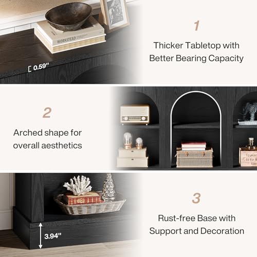 Tribesigns Farmhouse Console Table, 63-Inch Long Entryway Table with 3 Tier Storage, Wooden Rectangular Sofa Table Behind The Couch for Entrance, Hallway, Living Room, Black Tribesigns