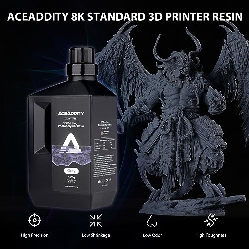 Aceaddity Standard 3D Printer Resin - 405nm Photopolymer Resin LCD/DLP UV-Curing High Precision 3D Printing Liquid Compatible with 8k 3D Printer, 1KG/Bottle (Grey)