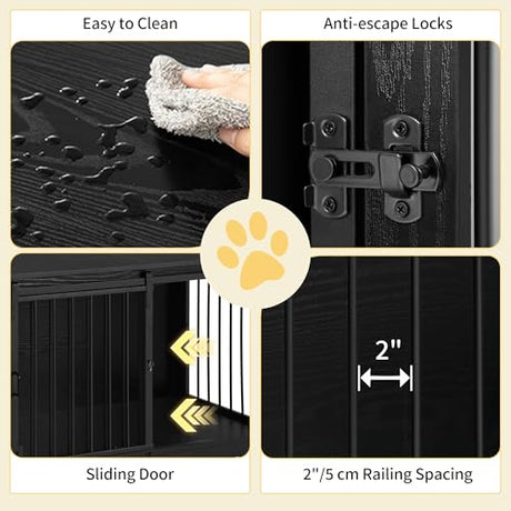Hzuaneri 27.2" Dog Crate Furniture with Barn Door, Heavy Duty Dog Kennel Indoor with 2 Doors, Wooden Pet Cage End Table for Small Medium Dogs up to 22 lb, Anti-Chew Anti-Escape, Black DFC84304B Hzuaneri