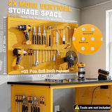 Work Bench, Ferreteriai 47" Heavy Duty Workbench with Power Outlet & USB-C, Exclusive Yellow Side Battery Holder, Adjustable Height, 2100LB Capacity, Locking Wheels for Garage Workshop Ferreteriai