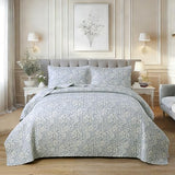 DURLENGEN Quilt Set California King Size 3Pcs,Bluish Grey Printed with Beige Leaves Pattern,Soft Microfiber Lightweight Bedspread for All Season Layering(112x104,Beige Botanical) DURLENGEN