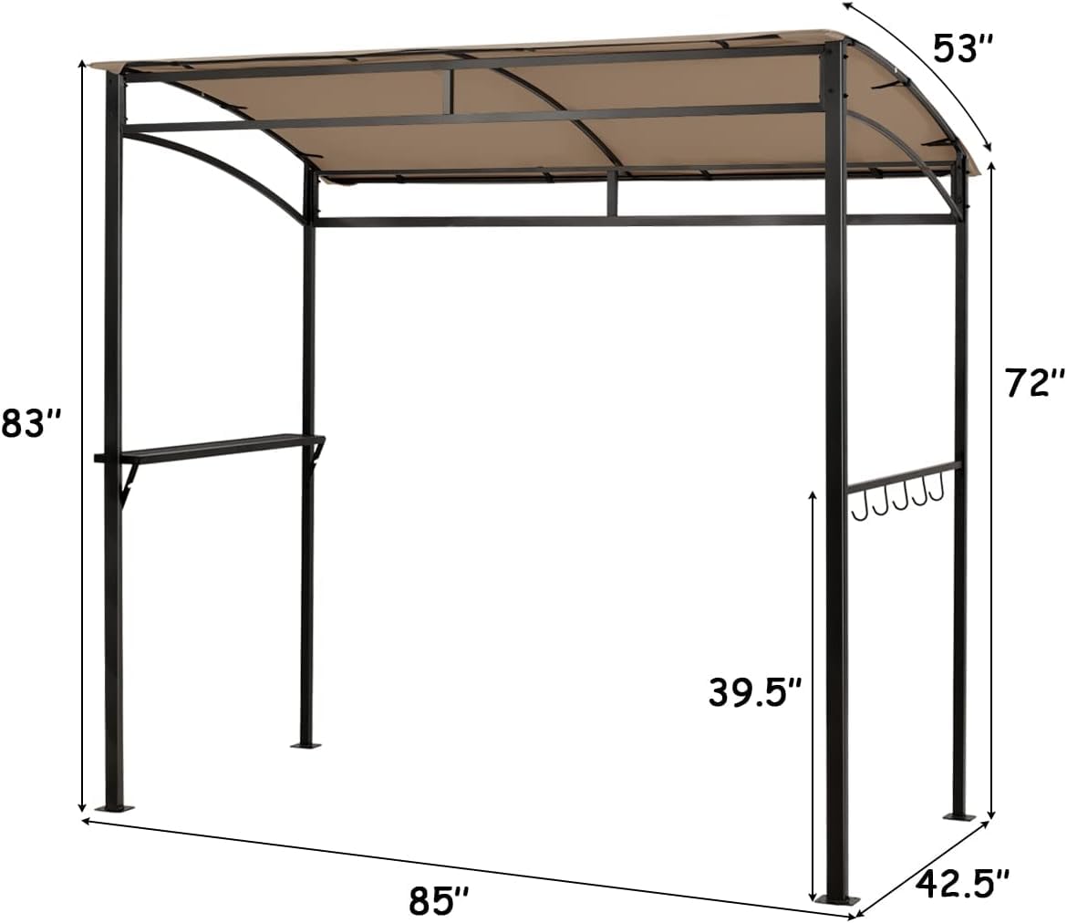 Moccha 7x4.4ft Grill Gazebo, Outdoor BBQ Gazebo with Storage Shelf, Hanging Hooks, Beer Opening Setting, Heavy-Duty Metal Frame, Grill Canopy Tent Sunshade Awning for Backyard, Patio, Garden, Brown LDAILY