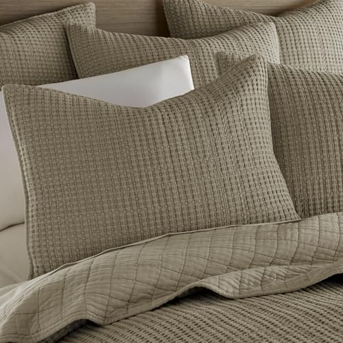 Levtex Home Mills Waffle Full/Queen Quilt Set (88x92in) with 2 Pillow Shams (26x20in) - Taupe - Cotton Waffle Full/Queen Size Quilt Bedding Set - Lightweight, Soft, Pre-Washed Levtex Home