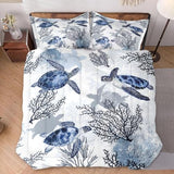 WeCozy Twin Size Comforter Set with Pillowcase, Animal Blue Turtle Sea Coral Soft 2 Pcs Bedding for Kids and Adults Bedroom Bed Decor WeCozy