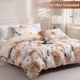 LONAVA Queen Flower 3 Pcs Duvet Cover Set, Breathable Soft Microfiber Biege Lining Comforter Cover with Zipper Closure, and 2 Anti-Pilling, Fade Resistant Pillowcases, Golden Flower LONAVA