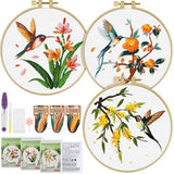 ERKOON 3 Sets Embroidery Kit, Hummingbird Cross Stitch Set for Include Embroidery Cloth Hoops Threads for Craft Lover Hand Stitch (Hummingbird)
