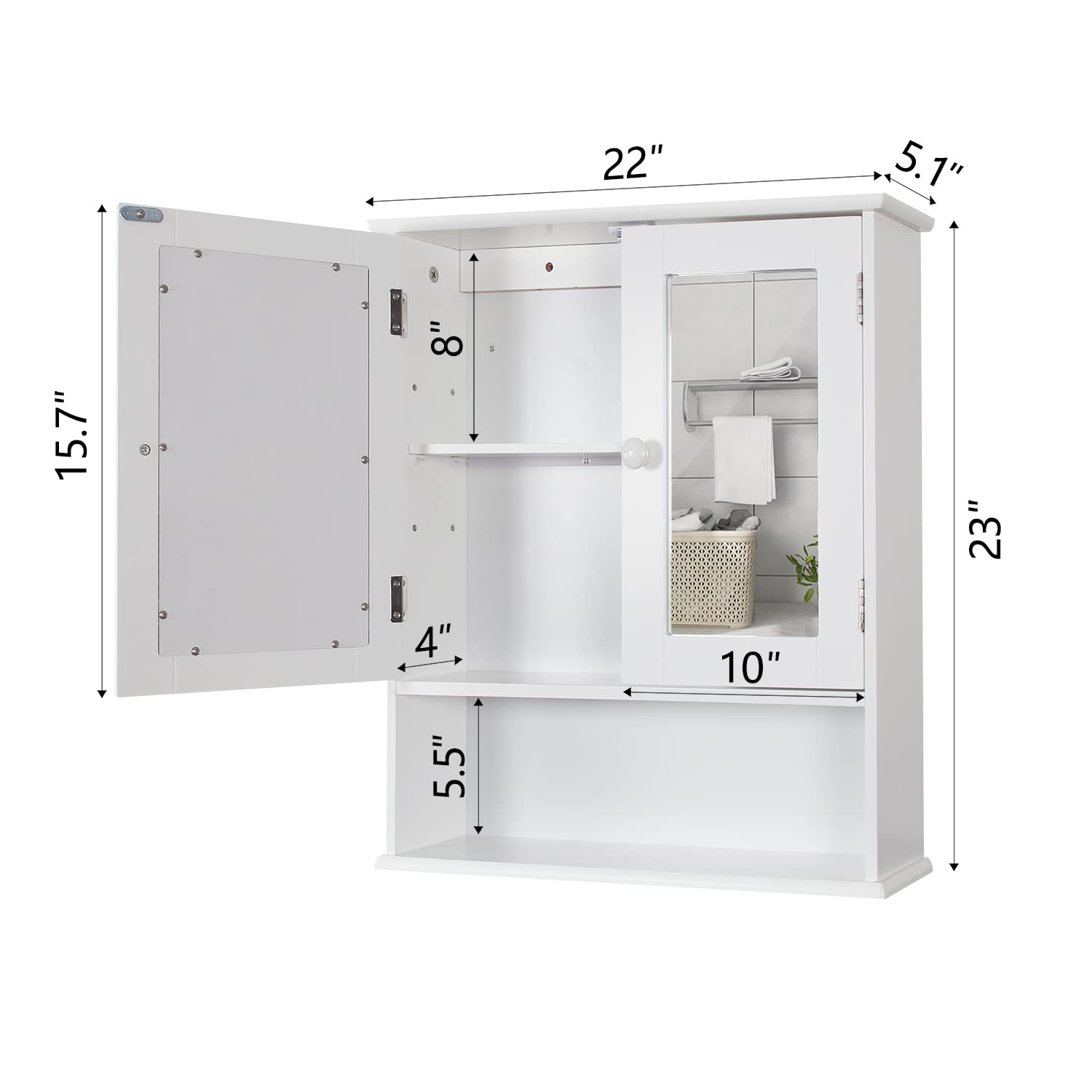 TaoHFE Medicine Cabinet, Medicine Cabinets for Bathroom with Mirror 2 Doors 3 Open Shelf, Bathroom Cabinet Wall Mounted Wooden Storage Over Toilet Laundry Room Kitchen - WoodArtSupply