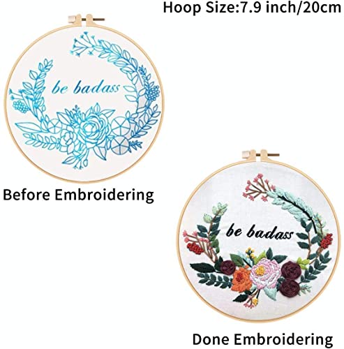 Louise Maelys Funny Embroidery Kits for Beginners Flower Wreath Cross Stitch Adults Needlepoint DIY Starter
