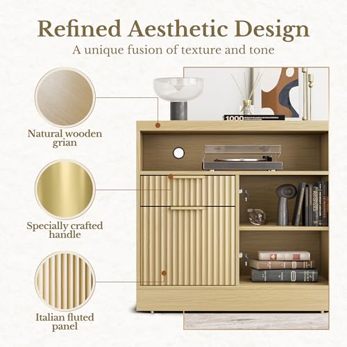 Perledesign Height Adjustable Electric Standing Desk, 67 x 24 Inches Sit Stand up Desk with 2 File Cabinets, AC/USB, 1.18" Desktop, L Shaped Fluted Computer Desk for Home and Office, Light Walnut Perledesign