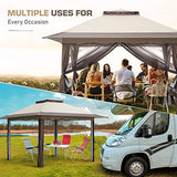 EAGLE PEAK 13x13 Pop-Up Gazebo Tent Instant w/Mosquito Netting, Outdoor Gazebo Canopy Easy Set-up Folding Shelter (Beige/Brown)… EAGLE PEAK