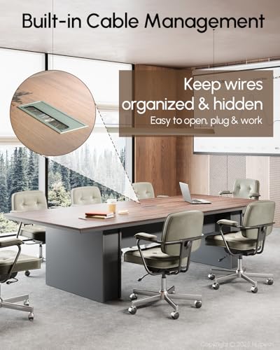 Nuipesn 95" Conference Table, Rectangular 44" Wide Boardroom Meeting Table for 8-10 People, 30" H, 1.65" Thick Top, Center Cable Management Grommet, Modern Office, Walnut & Gray Nuipesn