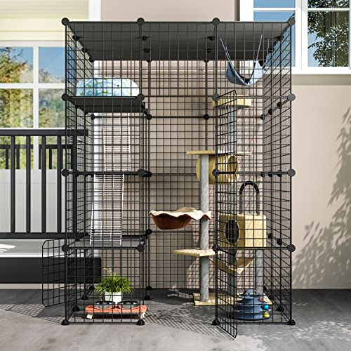 Eiiel Outdoor Cat Enclosure,Largr Cages,Catio with Super Large Enter Door,House Balcony Cat Playpen with Platforms,DIY Kennels Crate Large Exercise Place Ideal for 1-4 Cats