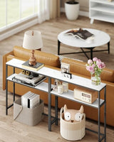 VASAGLE Console Table, 2-Tier Narrow Sofa Table with 2 Shelves, 7.9 x 31.5 x 31.5 Inches, for Living Room, Hallway, Entryway, Marble White and Ink Black ULNT130W59V1 VASAGLE
