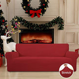 Easy-Going Stretch Sofa Slipcover 1-Piece Sofa Cover Furniture Protector Couch Soft with Elastic Bottom for Kids, Polyester Spandex Jacquard Fabric Small Checks (Sofa, Christmas Red) Easy-Going