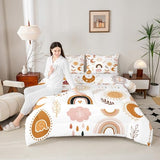 Boho Rainbow Bedding Set For Girls Twin,Cute Bohemian Eyes Moon Sun Comforter Set Kawaii Cloud Dream Catcher Bedding Comforter Sets For Kids Nursery Cartoon Hand Drawn Doodle Quilt Set 1 Pillowcase Erosebridal