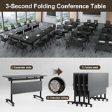 Folding Conference Table On Wheels, 10 Pack Modular Modern Conference Room Table 8-16 People Rolling Meeting Table for School Office (4, Black, 47.2" D X 23.6" W X 29.5" H) robwibw