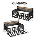 LIKIMIO Daybed with Trundle Bed, Twin Bed Frame with Storage Headboard and Charging Station, Sofa Day Bed with Strong Supports for Living Room, Bedroom, and Guest Room, Black LIKIMIO