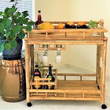 Statra Zew Bamboo Wheeled Serving Cart Wine Natural Statra