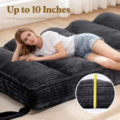 NLDD 10" Futon Mattress Full Size, Ultra Thick Futons Sofa Couch Bed Sleeper Sofa Bed, Versatile Floor Futons Japanese Floor Mattress for Adults, Black (Frame Not Included) NLDD