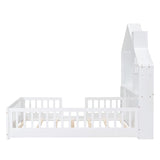 MERITLINE White Montessori Floor Bed with House Design, Drawers, Shelves, and USB Ports for Kids MERITLINE