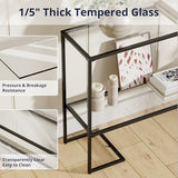 Cozy Castle 52" Entryway Table, 2-Tier Narrow Console Table, Tempered Glass Sofa Table with Metal Frame, Entry Table with Shelves, Console Tables for Entryway, Hallway, Foyer, Living Room, Black Cozy Castle