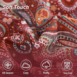 DJY Red Paisley Comforter Set Queen Size, 7 Piece Bed in a Bag Boho Paisley Pattern Comforter Set, Soft Lightweight Microfiber Reversible Bedding Set for All Season (90''x90'') DJY